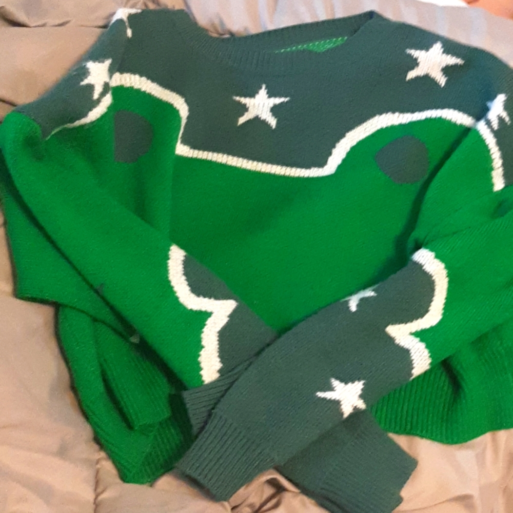 Cropped long sleeve frog sweater